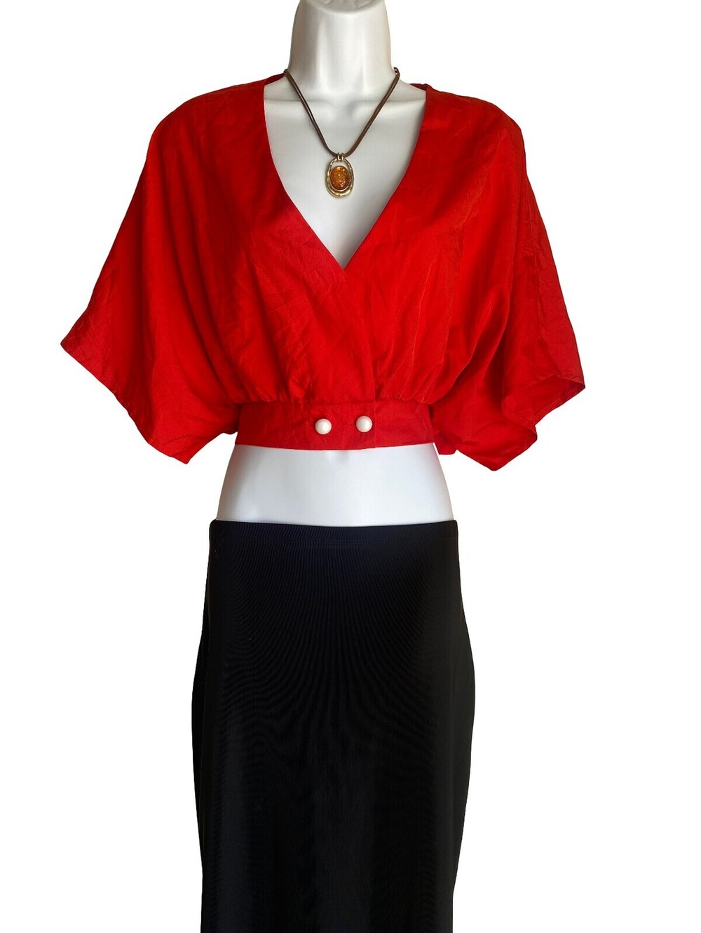 Y2K Unbranded Women Plus 2X Red VNeck Crop Top Blouse Coquette Dark Romance Boho